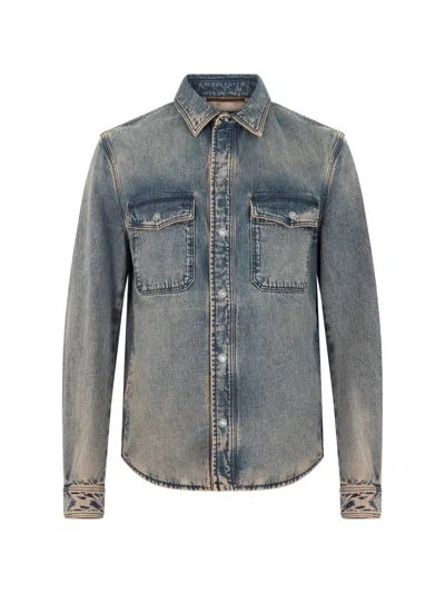Moorer Niagol Faded-effect Flap-pocket Denim Jacket In Blue