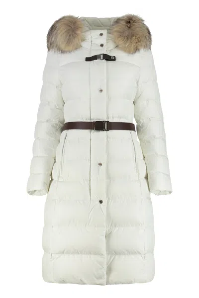 Moorer Niki Long Hooded Down Jacket In White