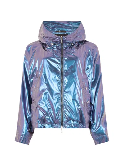 Moorer Ninfa-ep Metallic Hooded Jacket In Blue