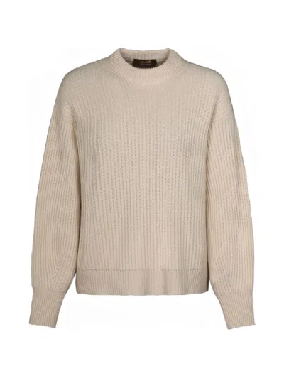 Moorer Noam-bc Puff-sleeve Crew-neck Sweater In Brown
