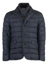 Moorer Padded And Quilted Jacket With Lined Collar In Blue