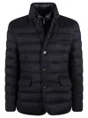 Moorer Padded And Quilted Jacket With Lined Collar In Blue/grey