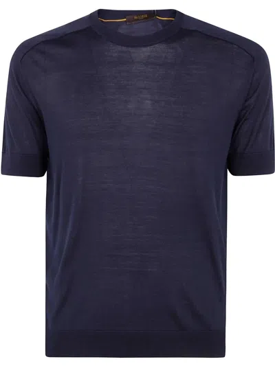 Moorer Crew Neck Short Sleeves Sweater In Blue