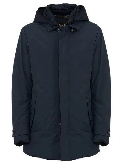 Moorer Nylon Jacket With Hood And Functional Design In Blue