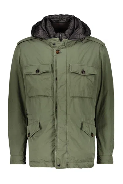 Moorer Olive Green Down Jacket With Hood And Pockets