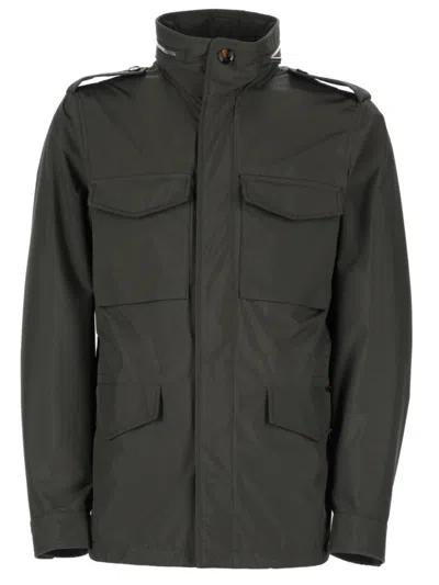MOORER MEN OLIVE SOLID MANDARIN COLLAR JACKET