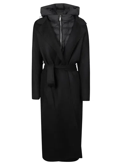 Moorer Olivie-cwx Hooded Wool-blend Belted Parka In Black