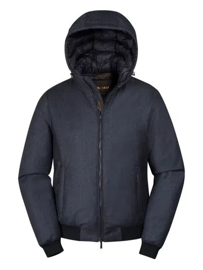 Moorer Oniro-ffl Hooded Zip-up Down Jacket In Blue