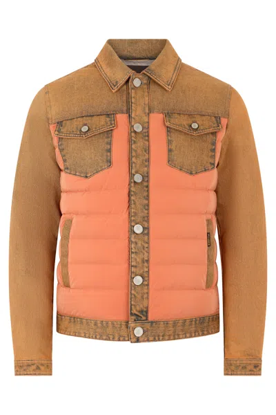 Moorer Orange Down Jacket With Denim Inserts