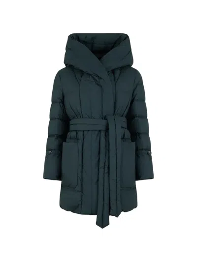 Moorer Osiride Hooded Belted Padded Coat In Green