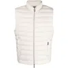 Moorer Quilted High Collar Sleeveless Jacket With Pockets In Beige