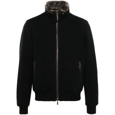 Moorer Bellati Zip Up Jacket With Detachable Collar In Black