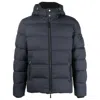 Moorer Horizontal Quilted Padded Jacket With High Collar In Blue