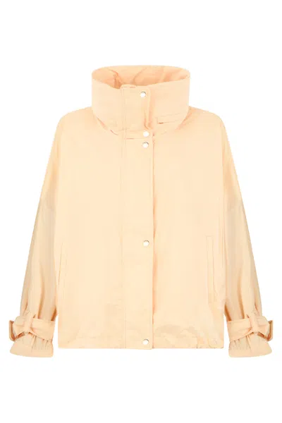 Moorer Oversized Salmon Down Jacket With Zip And High Collar In Brown