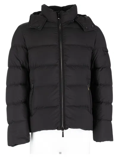 Moorer Padded Black Jacket With High Collar And Detachable Hood
