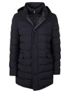 Moorer Padded Blue Down Jacket With Hood In Black