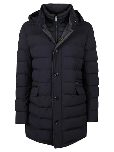 MOORER PADDED BLUE DOWN JACKET WITH HOOD