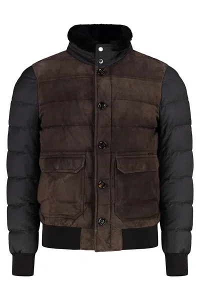 Moorer Padded Bomber Jacket In Brown