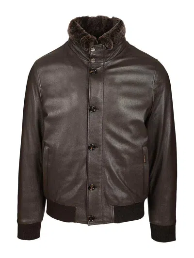 Moorer Padded Bomber Jacket In Brown