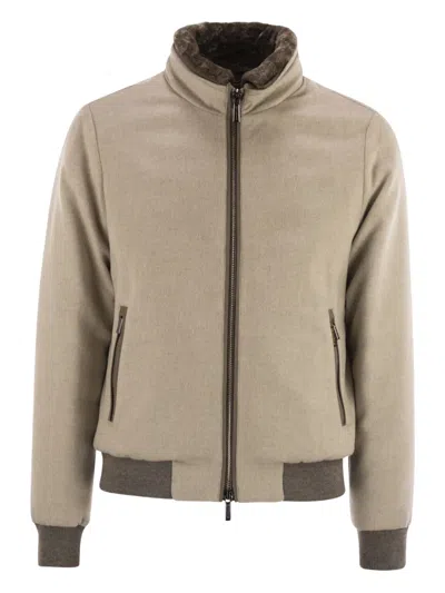 Moorer Padded Bomber Jacket In Neutral