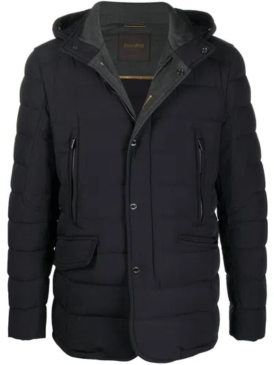 Moorer Padded Classic Hooded Jacket In Blue