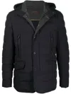 Moorer Quilted Hooded Jacket With Elasticated Cuffs In Blue