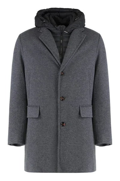Moorer Padded Coat In Wool And Cashmere In Gray