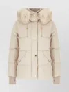 Moorer Padded Coat With Fur Trim Hood In Neutral