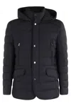 Moorer Padded Dark Blue Jacket With Central Button In Black