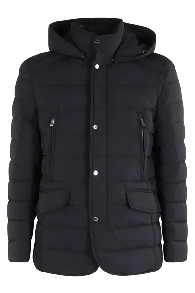 MOORER MOORER PADDED DARK BLUE JACKET WITH CENTRAL BUTTON