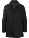 Moorer Padded Dark Blue Virgin Wool Parka With Stand-up Collar In Black
