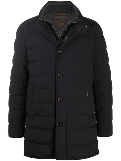 MOORER PADDED DARK BLUE VIRGIN WOOL PARKA WITH STAND-UP COLLAR