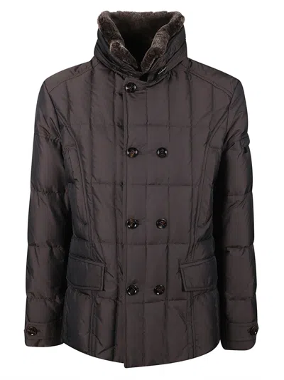 MOORER PADDED DOUBLE-BREASTED JACKET WITH DETACHABLE SHEARLING COLLAR