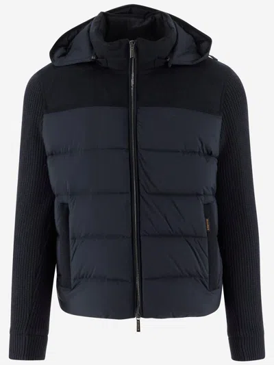 Moorer Padded Down Jacket With Cashmere Blend Sleeves In Blue