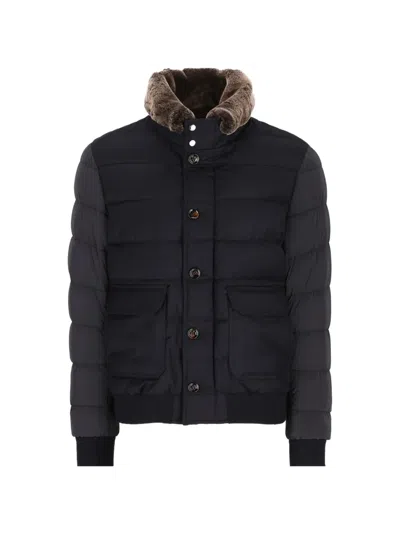 Moorer Padded Faux-fur-trim Coat In Black