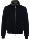 Moorer Padded Fleece Zip-up Jacket With Detachable Faux-fur Collar In Blue