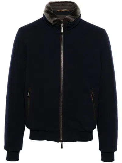 MOORER MOORER PADDED FLEECE ZIP-UP JACKET WITH DETACHABLE FAUX-FUR COLLAR