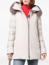 Moorer Padded Marble Jacket With Removable Fur Hood And Exquisite Finish In Neutral