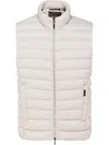 Moorer Quilted High Collar Sleeveless Jacket With Pockets In Neutrals