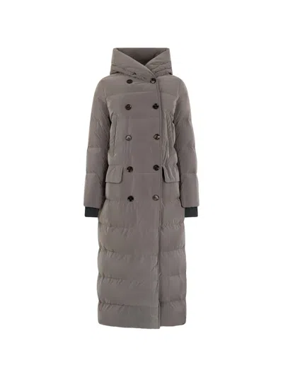 Moorer Padded Hooded Double-breasted Coat In Gray