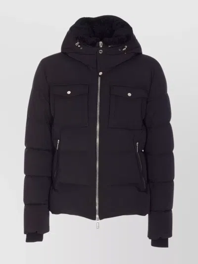 Moorer Padded Hooded Jacket Chest Pockets In Black
