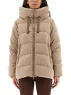 Moorer Long Quilted Jacket With Hood And Pockets In Neutral