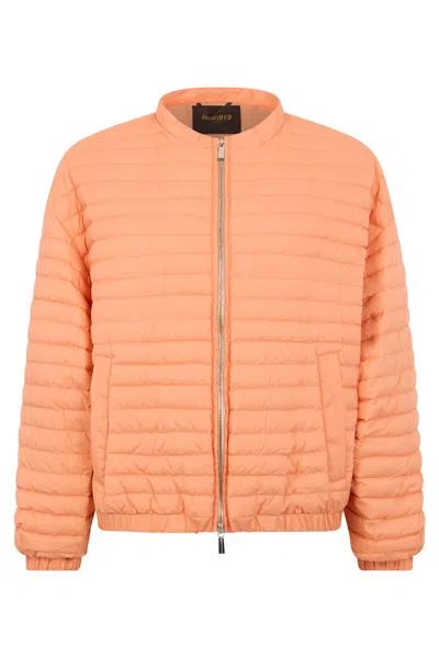 Moorer Padded Jacket In Salmon Color With Modern Zip. In Orange