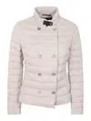 Moorer Double-breasted Quilted Down Coat With Shiny Buttons In White