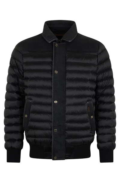 Moorer Padded Jacket With Denim Details In Black