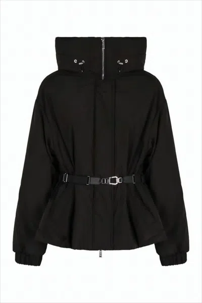 Moorer Padded Jacket With High Collar And Belted Waist In Black
