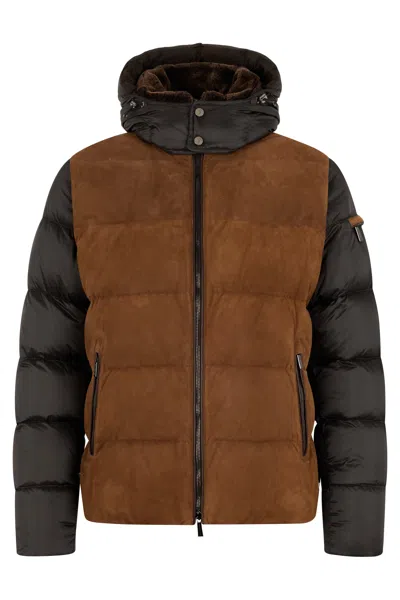 Moorer Padded Jacket With Hood, Modern Style In Brown