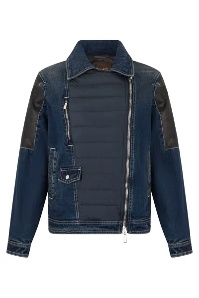 Moorer Padded Jacket With Inserts In Dark Blue Denim