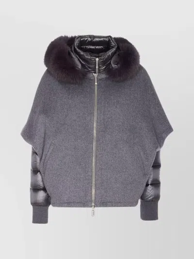 Moorer Padded Jacket With Removable Fur And Hood In Gray