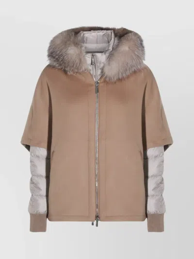 Moorer Padded Jackets With Fur Trim And Hood In Brown